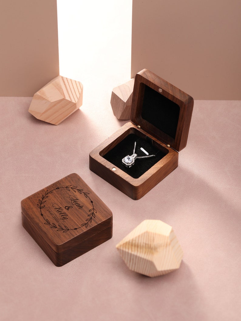 Custom Wooden Necklace Box, Elegant Jewelry Box, Personalized Anniversary Gift, Engraved Wooden Jewelry Box, Anniversary Gift image 1