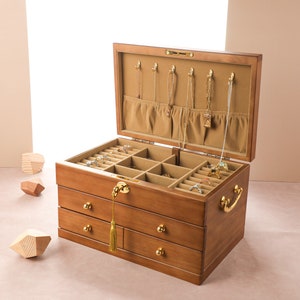 Wooden Jewelry Box Large Capacity 2 Tier Walnut Jewelry Case