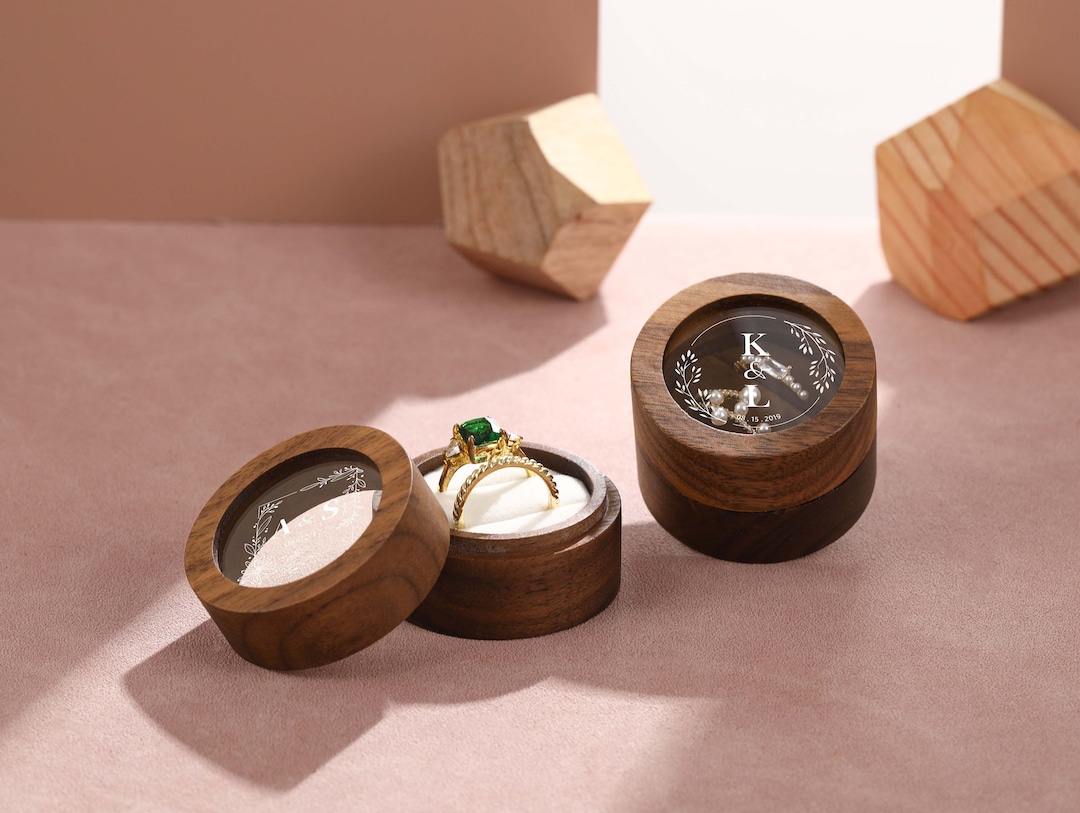 Custom Round Wooden Ring Box, Personalized Wedding Ring Box, Ring Box ...