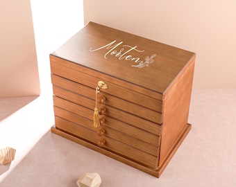 Large Jewelry Organizer Storage with Lock, Jewelry Box for Women Girls Custom Jewelry Box, Wooden Jewelry Box, Wedding Gift, Gift for mom