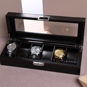 Personalized Watch Box in Black PU Leather with Name, Large storage box, Husband's gift, Father's gift, Best Man Gift, Customized name