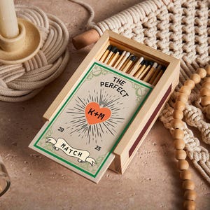 Custom Printed Matchboxes, Personalised Couples Matchbox Wood, Housewarming Gift, Wedding Anniversary Engagement Gift for Couples,Valentines