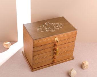 Sieradendoos voor dames meisjes Aangepaste sieradendoos, houten sieradendoos, grote sieradenorganisatoropslag met slot, huwelijkscadeau, cadeau voor moeder