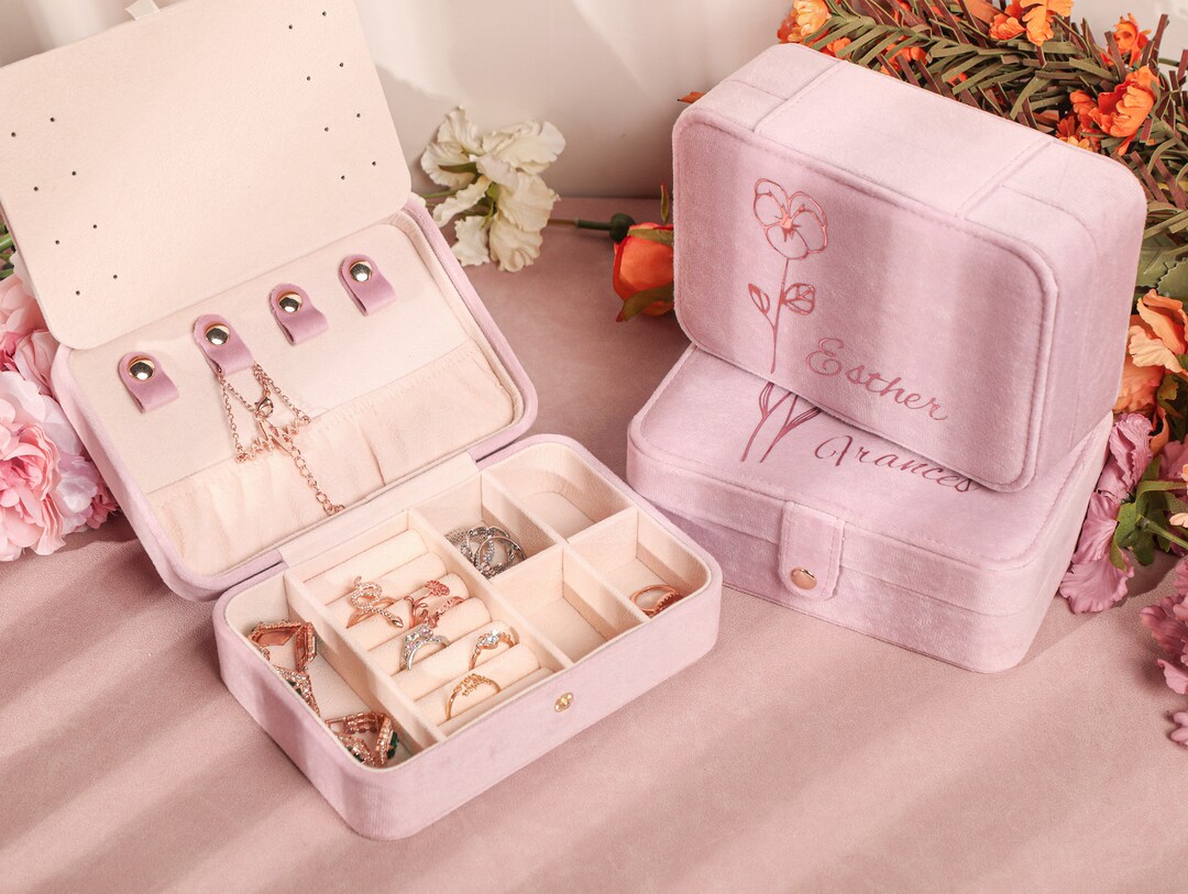 Custom Velvet Travel Jewelry Case, Personalized Jewelry Box, Custom