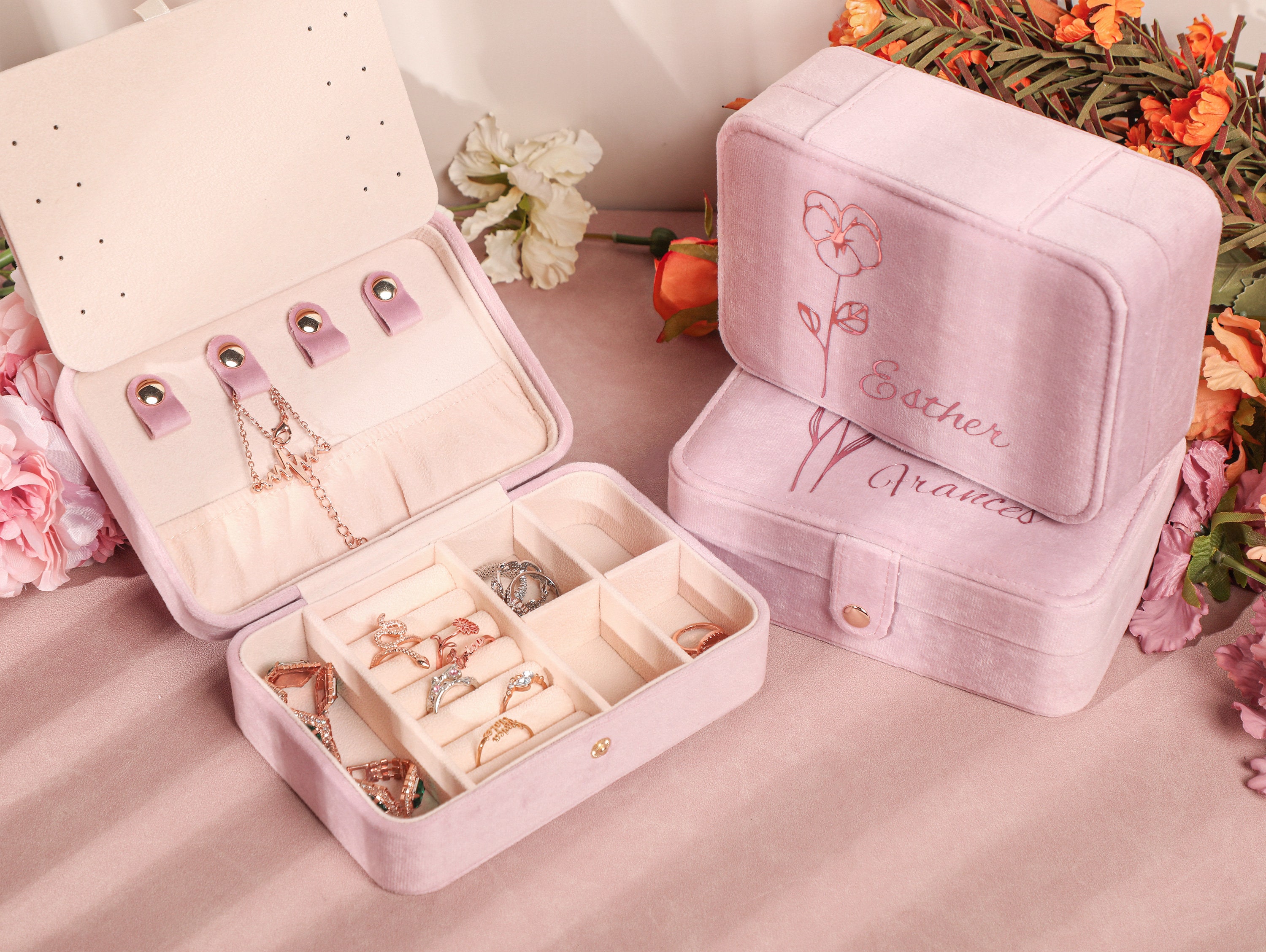 Custom Velvet Travel Jewelry Case Personalised Jewellery Box Etsy.de