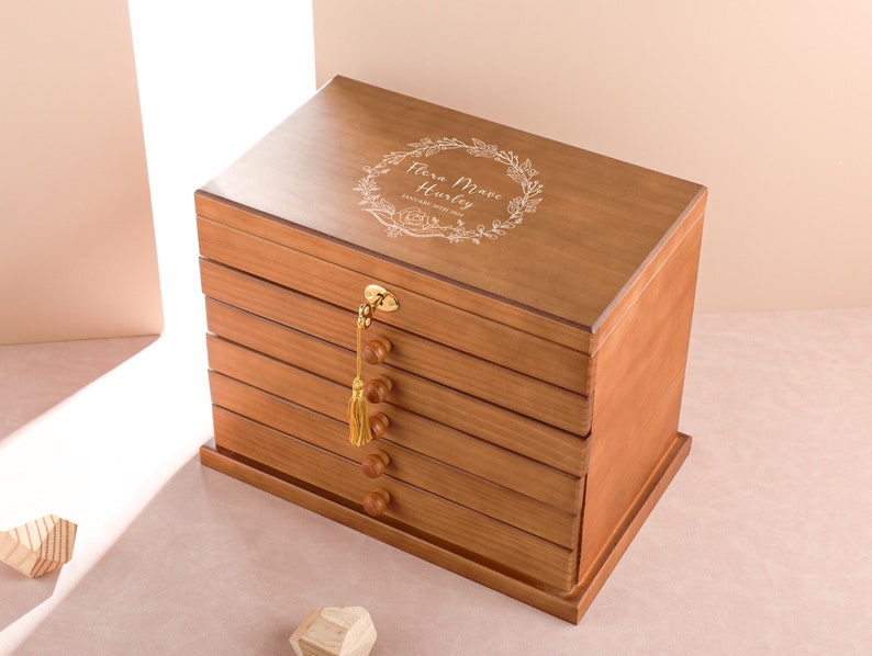 Jewelry Box for Women Girls Custom Jewelry Box, Wooden Jewelry Box, Large Jewelry Organizer Storage with Lock, Wedding Gift, Gift for mom image 2