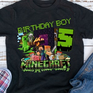 Personalized Minecraft T-shirts for Boy / Girl Birthday and matching family design. Minecraft Game T-shirts.