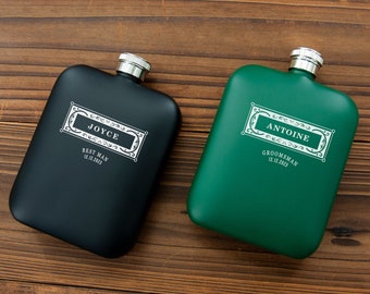 Personalized Black/Green Matt Flask, Personalized Flask Set, Best Man Gift, Bridesmaid, Anniversary Gift ,Bachelor Party, Wedding Favors