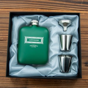 Personalized Black/Green Matt Flask, Engraved Flask,Groomsman Flask,Best Man Flask,Wedding Party Flask,Bridal Party Flask