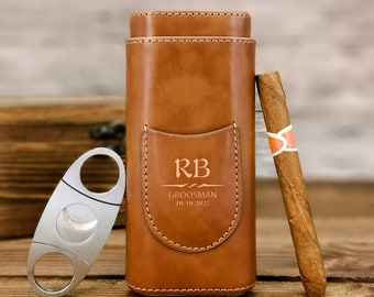 Personalized cigar case,Groomsman Gift,Father&#39;s Day Gift,Custom Engraved Cigar case,Cigar Travel Case,cigarrette case for   man,Cigar cutter