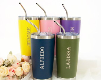 Personalized Tumbler,20oz Metal Insulated Water Bottle,with straw Bridesmaid Tumbler,Travel Mug cold cup with straw,Metal Tumbler With Name