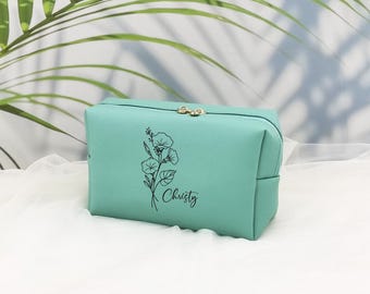 Bolsa de maquillaje para dama de honor/Bolsa de artículos de tocador de cuero personalizada/Bolsa de maquillaje/Regalo de despedida de soltera/Regalo de dama de honor/Bolsa de cosméticos con nombre personalizado