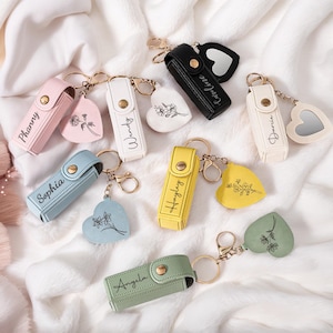 Personalized Lipstick Bag Keychain,Bridesmaid Gift,Custom Name Anti lost Lipstick Storage Bag,Lipstick Case with Mirror,Valentine&#39;s Day Gift
