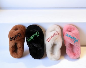 Custom Fluffy Slippers,Children&#39;s slippers Personalized,Flower girl slippers,Fluffy Children&#39;s Slippers,Christmas/Birthday party slippers