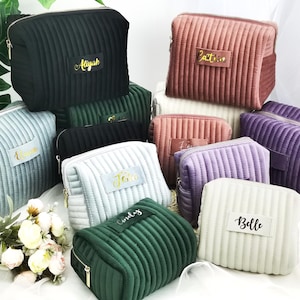 Personalized Velvet makeup bag,Travel lettered cosmetic Bag,Custom corduroy makeup bag,Bridesmaid gift,Bachelorette party gift,gift for her