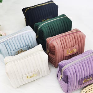 Personalized Velvet makeup bag,Travel lettered cosmetic Bag,Custom corduroy makeup bag,Bridesmaid gift,Bachelorette party gift,gift for her