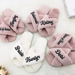 Custom Fluffy Slippers,Bride Slipper Personalized,Custom Bride Slippers,Fluffy Bridesmaid Slippers,Fluffy Slippers,Christmas party slippers