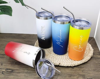 Personalized Tumbler,20oz Metal Insulated Water Bottle,with straw Bridesmaid Tumbler,Travel Mug cold cup with straw,Metal Tumbler With Name