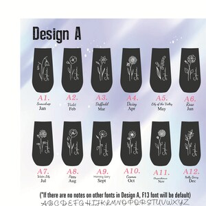 May include: Twelve black tumblers with white floral designs and month names. The tumblers are arranged in two rows of six. The tumblers are labeled with the months of the year, starting with January and ending with December. The flowers on the tumblers are different for each month.