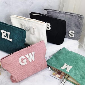Bolsa de maquillaje con letras personalizada, bolsa de maquillaje de belleza, bolsa de maquillaje con letras, bolsa de maquillaje para dama de honor, bolsa de aseo con letras, regalo para dama de honor