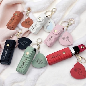Personalized Lipstick Bag Keychain,Bridesmaid Gift,Custom Name Anti lost Lipstick Storage Bag,Lipstick Case with Mirror,Valentine&#39;s Day Gift