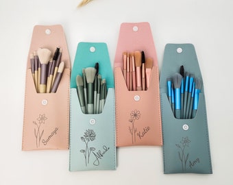 Personalized Travel Makeup Brushes Set,Custom Name Makeup Pouch Brush,Bridesmaid Gift,Bachelorette Party Gift for Her,gift for girl friend