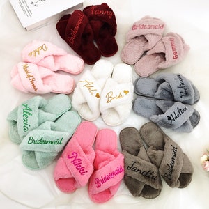 Custom Fluffy Slippers,Bride Slipper Personalized,Custom Bride Slippers,Fluffy Bridesmaid Slippers,Fluffy Slippers,Christmas party slippers