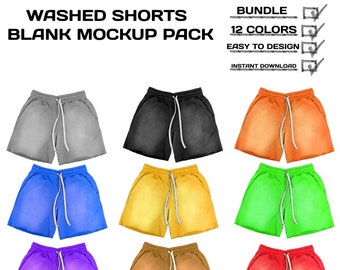 Short lavé Blank Mock-up Bundle, Shorts Mock Up 12 couleurs, Format Png