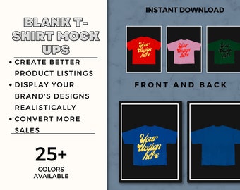 Blank T-Shirt Mock Up Bundle, 25+ Colors, PNG Format, Instant Download
