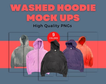 Washed Hoodie Mock Up Bundle, Distressed Hoodie Mockups, Digital Download, High-quality PNG Format For Product Listings, Manufacturers