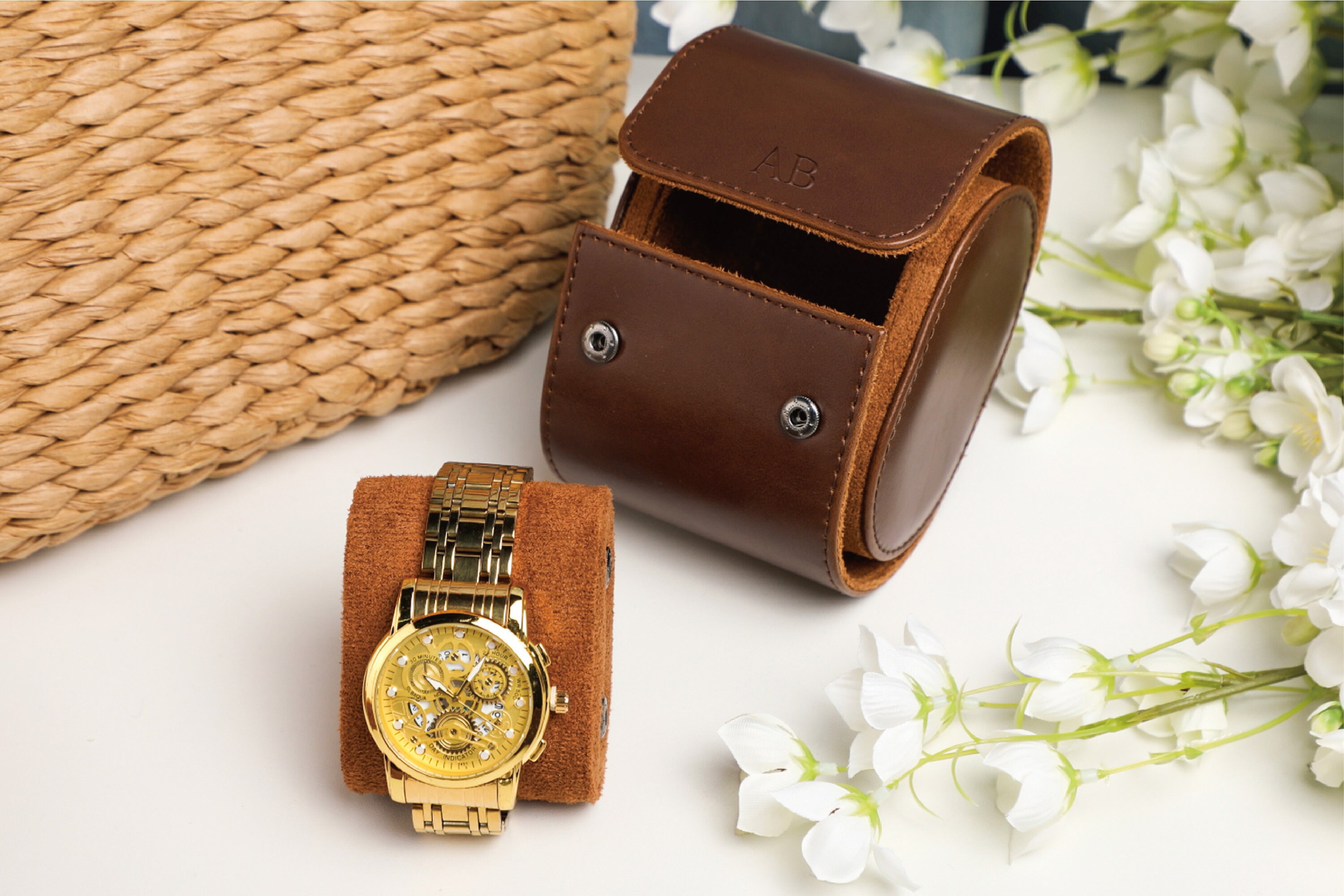 Personalized Travel Watch Box, Travel Accessories Watch Case, Brown