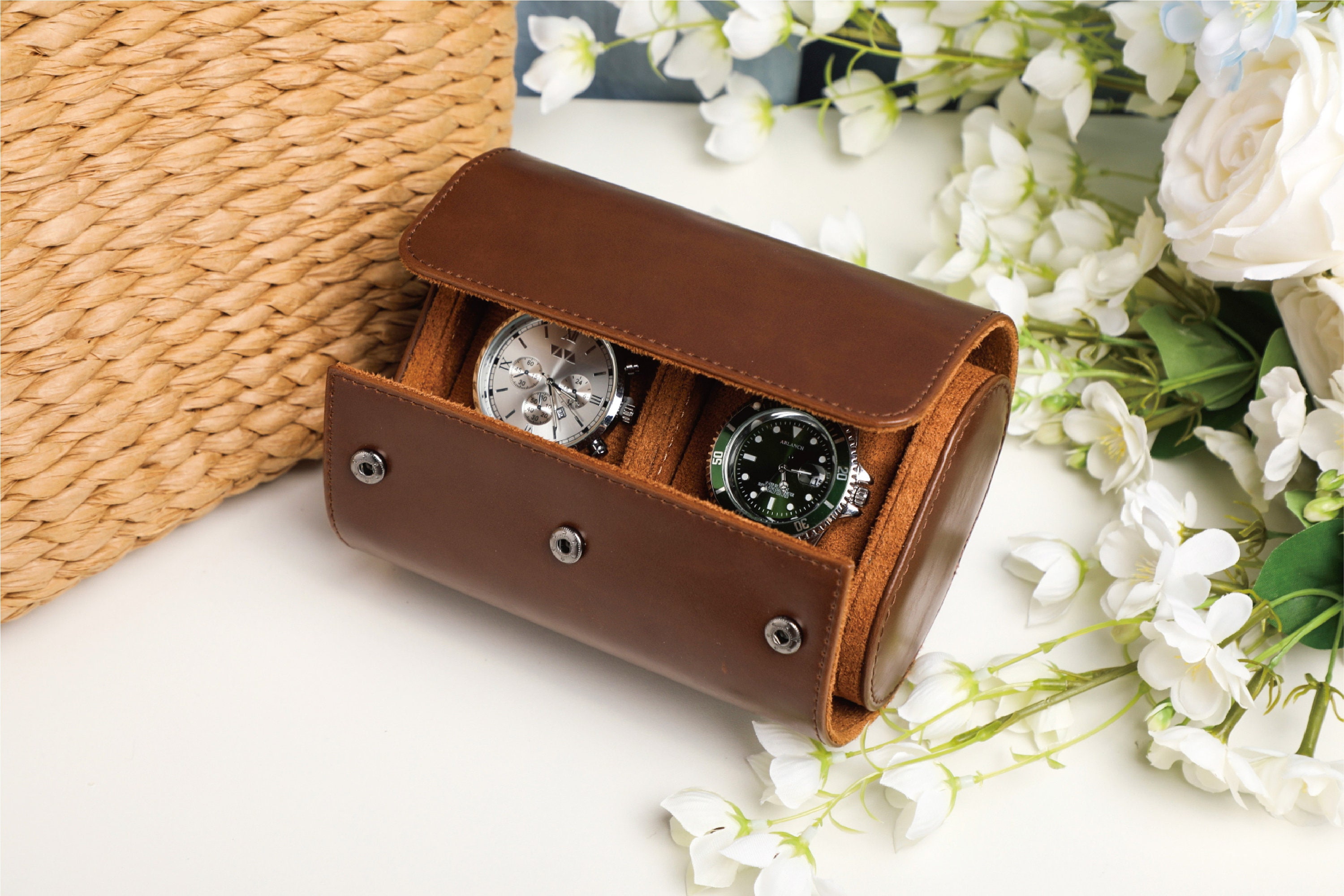 Personalized Travel Watch Box, Travel Accessories Watch Case, Brown