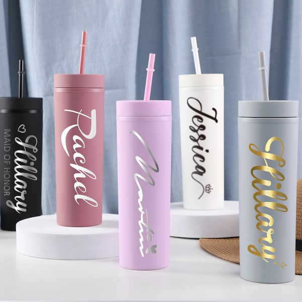 Personalized Tumbler with Straw, Custom Monogram Tumbler, Insulated Drink Cup, Bridesmaid Gift, Bridal Shower Favors, Travel Mug