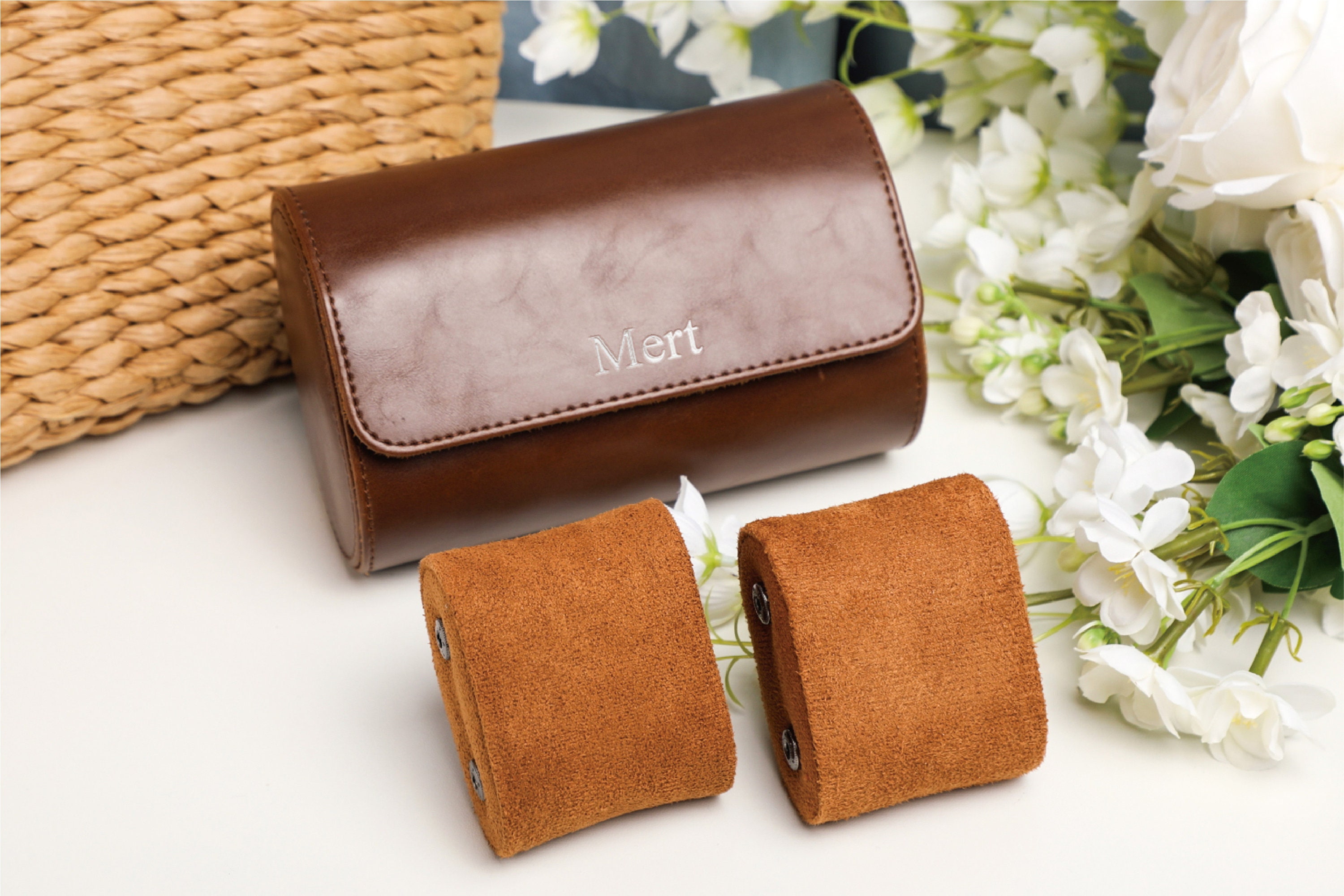 Personalized Travel Watch Box, Travel Accessories Watch Case, Brown