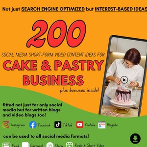 200+ Cake Bakery Business Baking Blogger Proven Engaging Instagram Facebook Reels Tiktok Social Media Video Content Posts Ideas Scripts