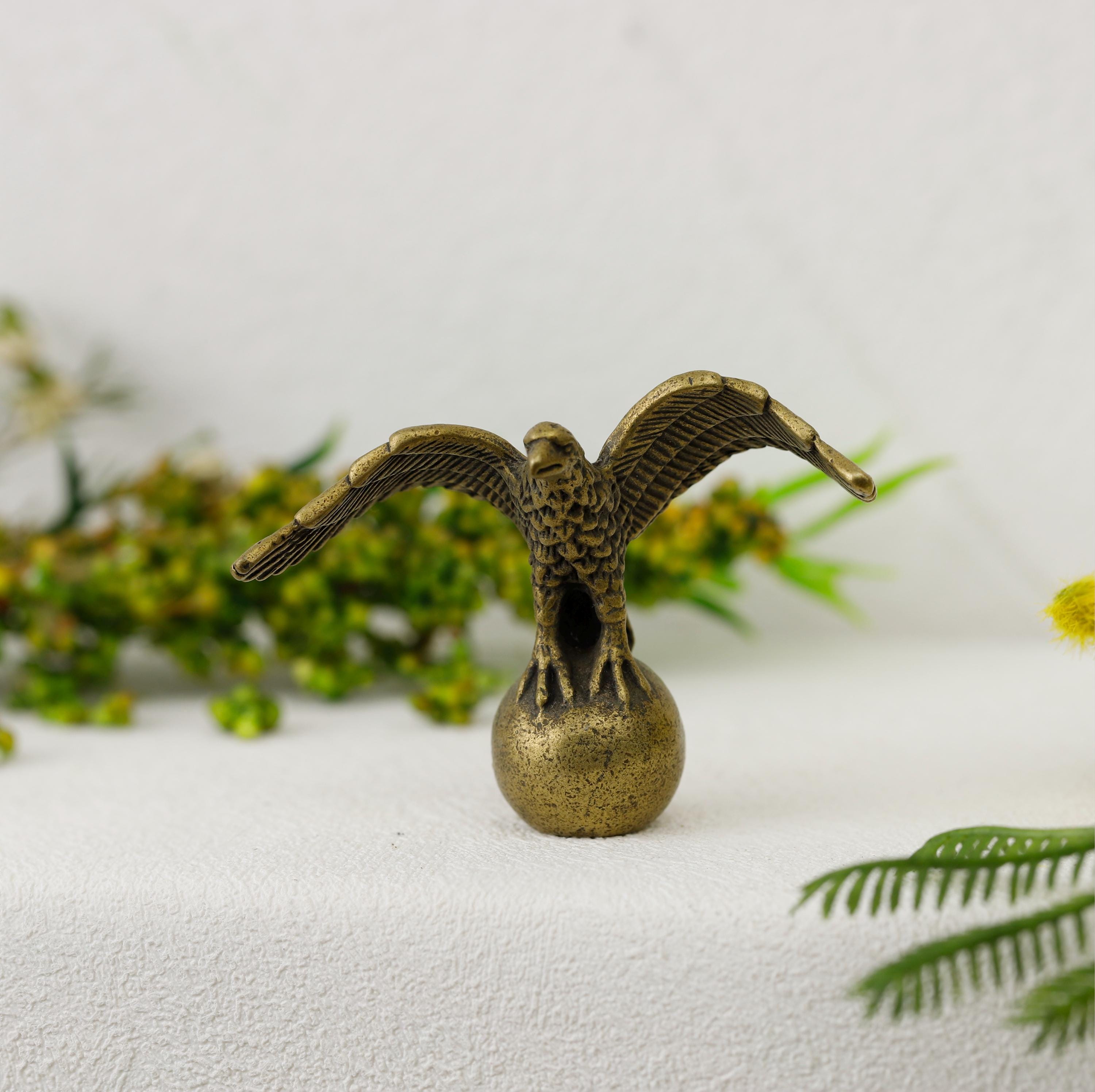 Brass Eagle Statue, Handcrafted Owl Figurine, Antique Brass Sculpture, Spreading Wings, Art Collecti