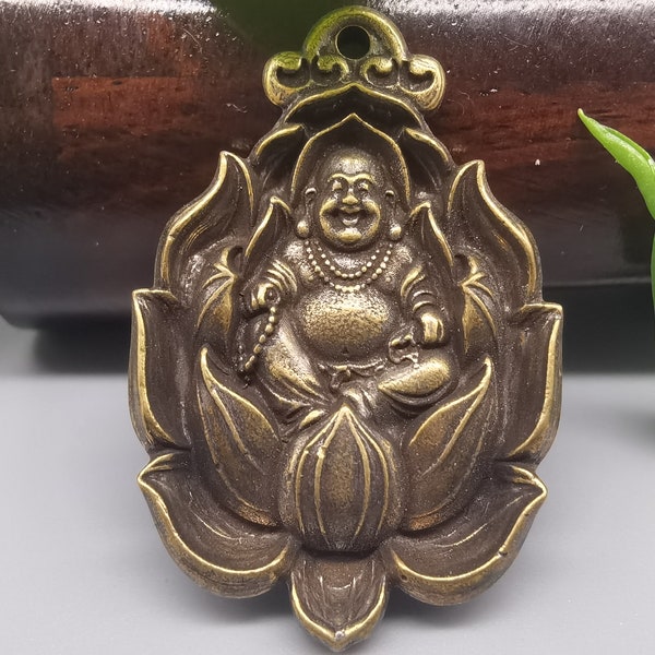 Buddhist smiles always open Maitreya Buddha, safe copper pendant, pure copper solid lotus Buddha, pendant is the same as the old couple