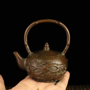 Chinese antique dragon and phoenix teapot, pure copper kettle, copper teapot ornaments
