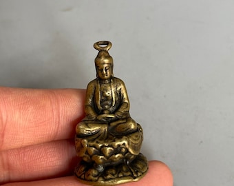 Miniatur-Buddha-Figur aus Messing, kleine meditierende Guan-Yin-Statue