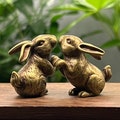 Two Cute mini Rabbits Figure, Home Decor, Kissing Brass Rabbit Statue product logo