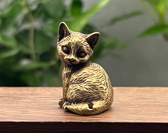 Brass Kitten Ornament, Copper Car Key Pendant, Gift Handle