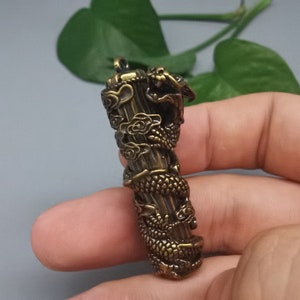 New handmade pure copper solid big dragon column keychain pendant, domineering brass casting old craft jewelry pendant