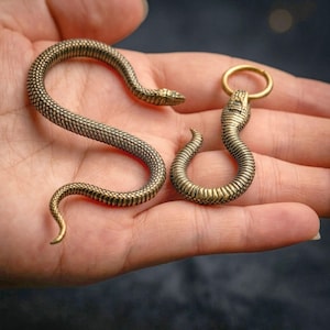 Brass Python Keychain, Fashionable Snake Pendant