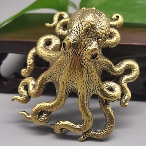 Brass Octopus Statue, Mini Octopus Squid Sculpture, Small Octopus Sea Animal