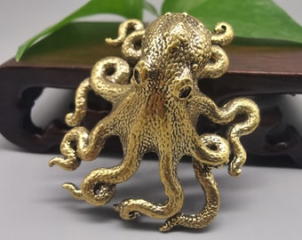 Brass Octopus Statue, Mini Octopus Squid Sculpture, Small Octopus Sea Animal
