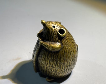 Pure Brass Retro Fortune Rat, Collection Ornaments Gong Xi Fa Fortune Copper Rat, Antique Hand Handle Paperweight Crafts