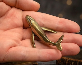 Brass Humpback Whale Figurine Small Ocean Sea Life Statue Desk Decor