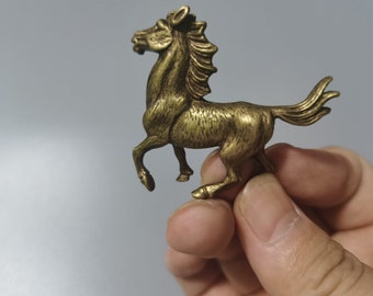 Sculpture Antique Brass Horse, Mini Desk Ornament, Brass Animal Hand Play Piece, Home Decor Bronze Statue Gift