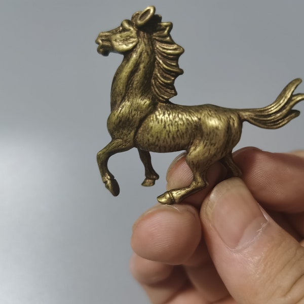 Sculpture Antique Brass Horse, Mini Desk Ornament, Brass Animal Hand Play Piece, Home Decor Bronze Statue Gift