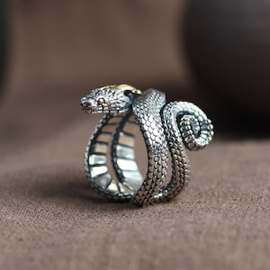 White Bronze Snake Ring, Creative Zodiac Snake Design, Men's Ring Bracelet, Vintage Style Distressed